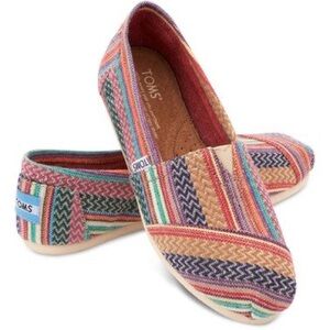 TOMS Pink and Green Striped Slip-Ons